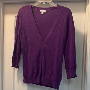 New York & Company Purple Cardigan Sweater V-Neck 3/4 Sleeves